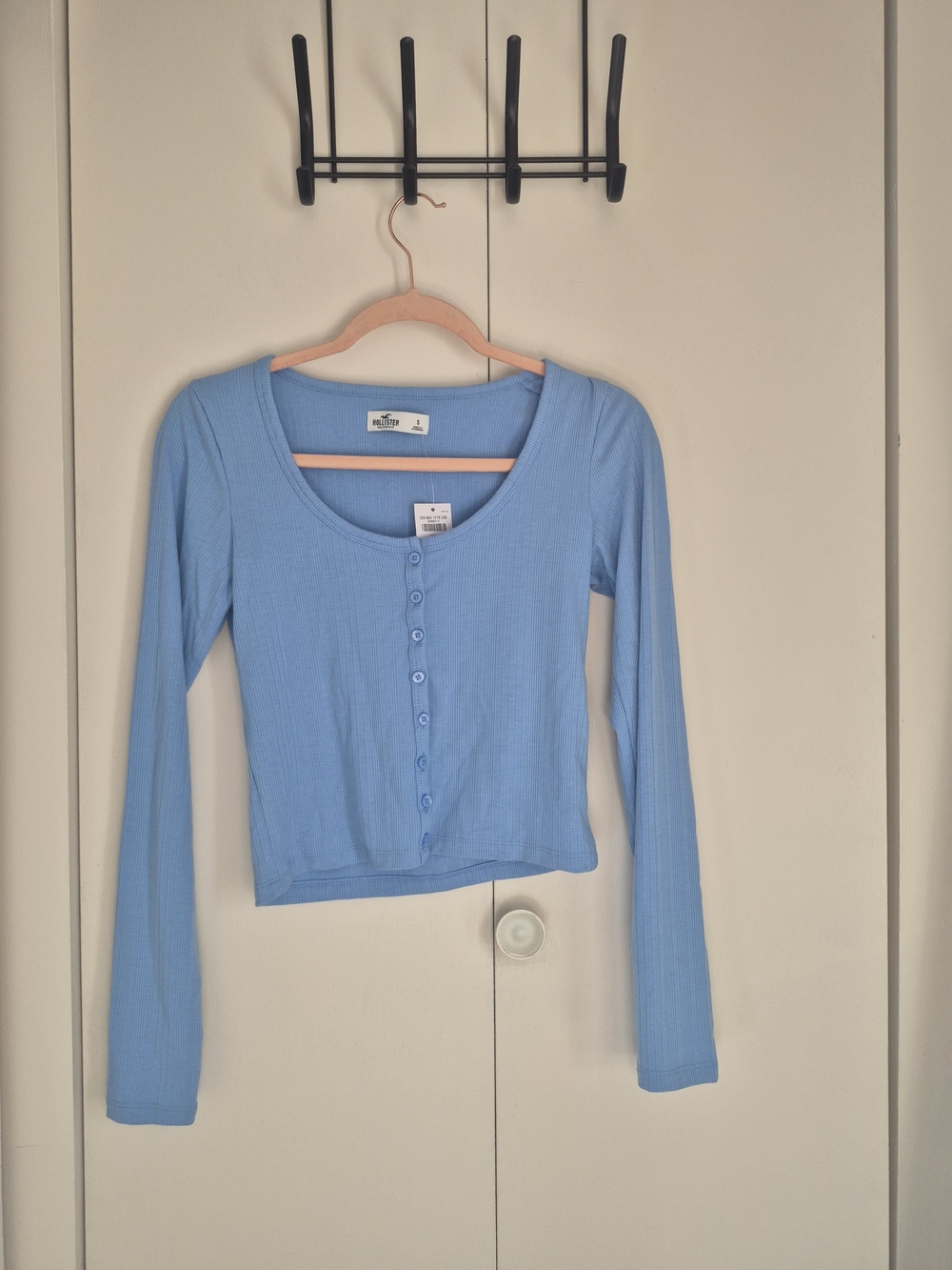 Hollister Light Blue Ribbed Button-Up Cropped Top